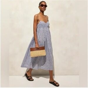 J. Crew NWT Cotton Voile Empire Waist Dress in Blue Poppy Print Size XS